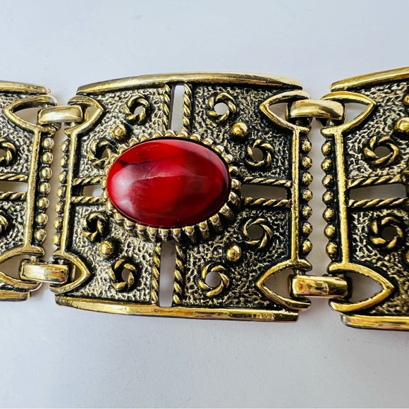 VINTAGE GRANADA 1970’s BAROQUE CHUNKY CABOCHON ANTIQUE GOLD  BRACELET - Picture 10 of 13